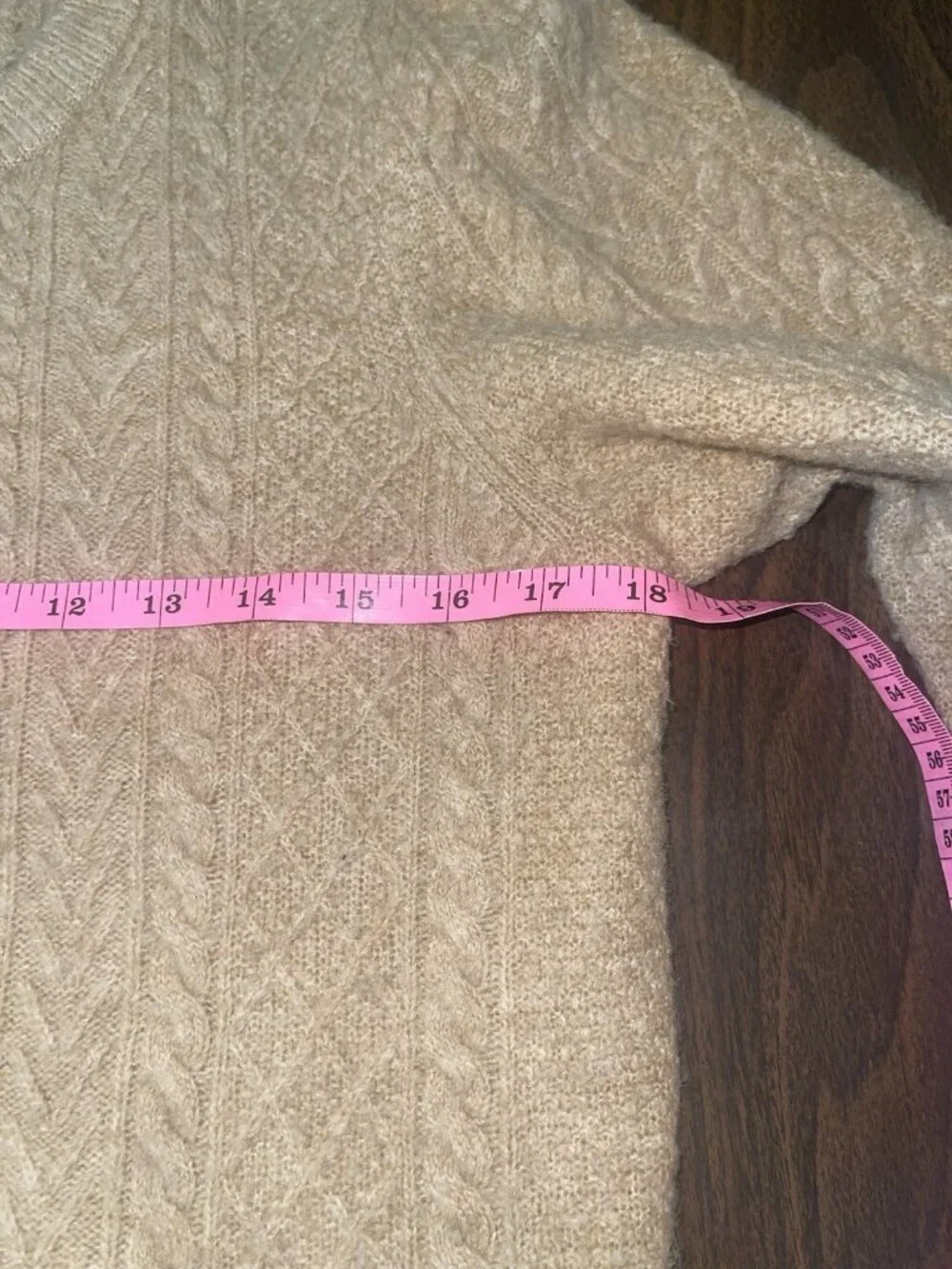 J CREW Women's Size Medium Stretch Wool-blend Cable-knit Crewneck Beige Sweater